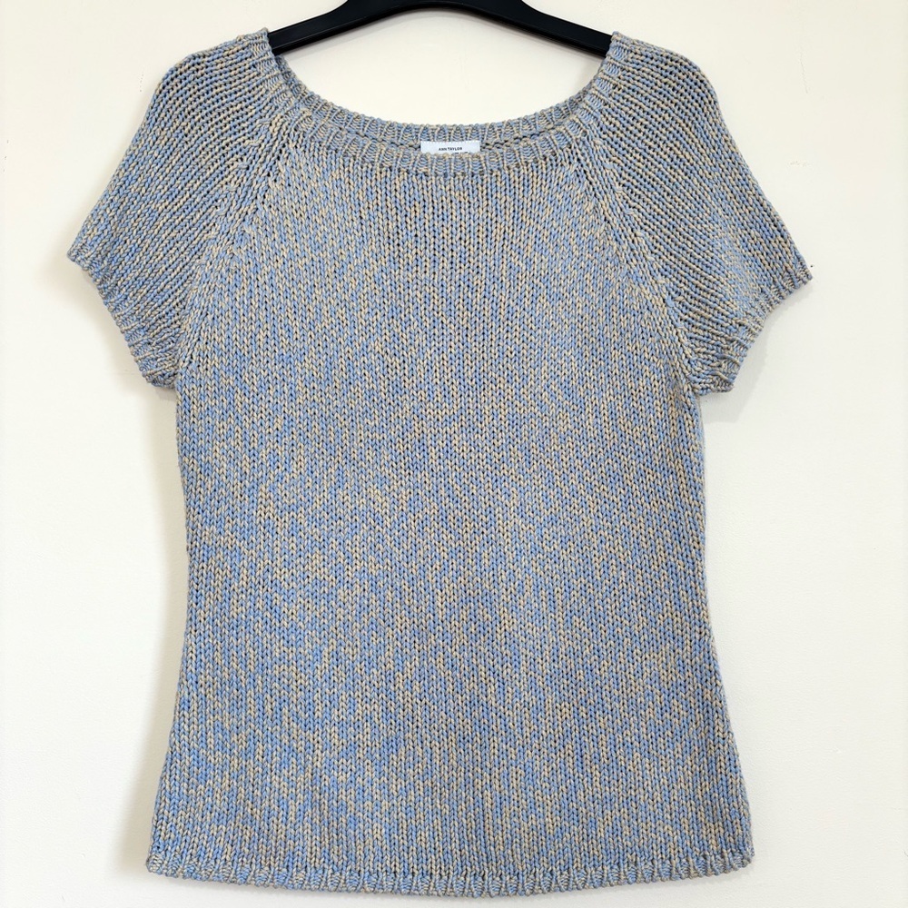 Vintage Ann Taylor Loft M Cottage Granny Boho Slouchy Short Sleeve Knit Sweater
